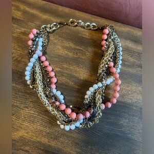 Chunky Pink Rhinestone Gold Necklace